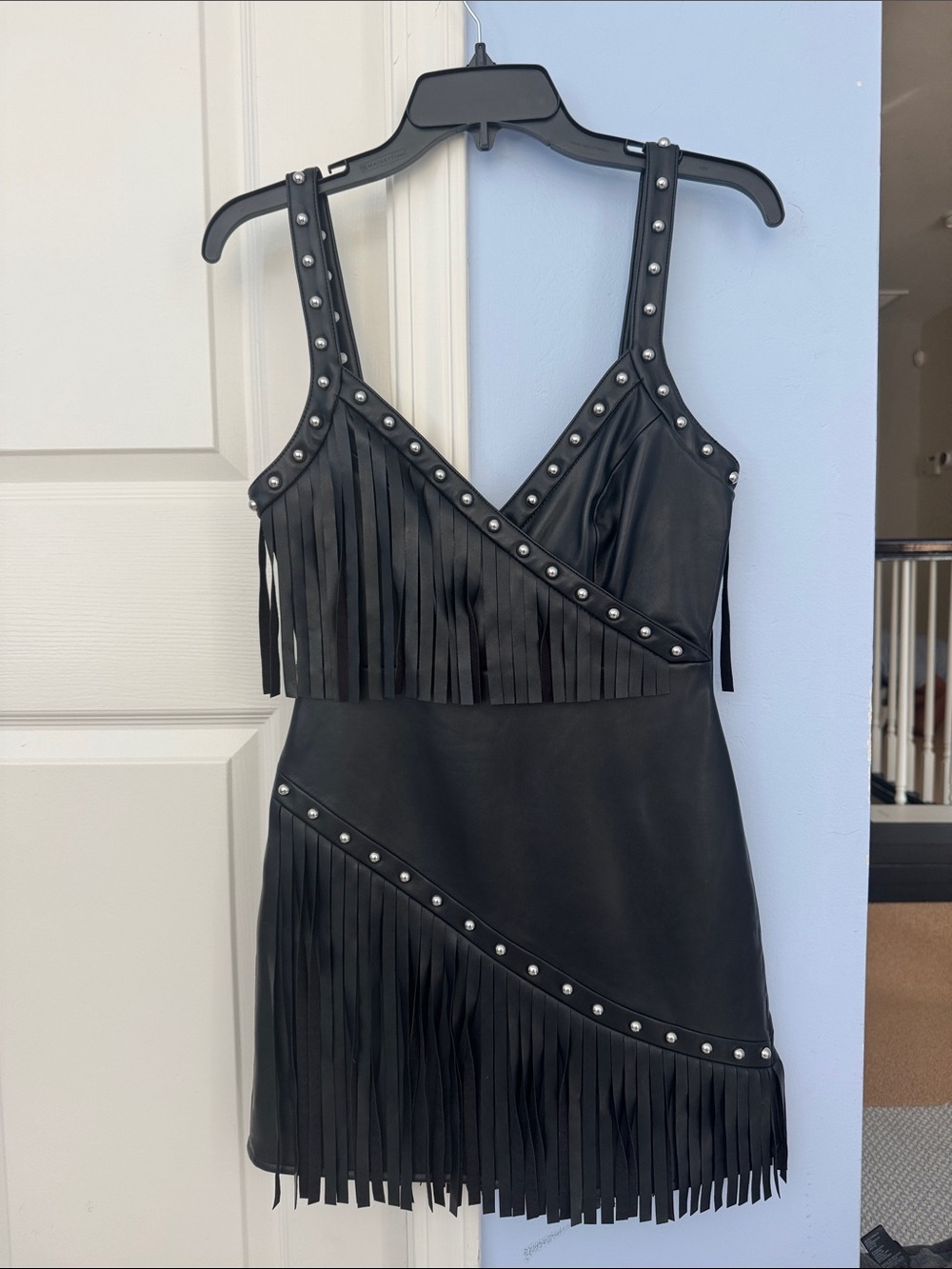 Black Fringe Studded Mini Dress
